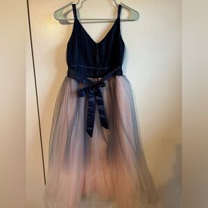 Girls formal dress. Blue to pink ombré tule dress